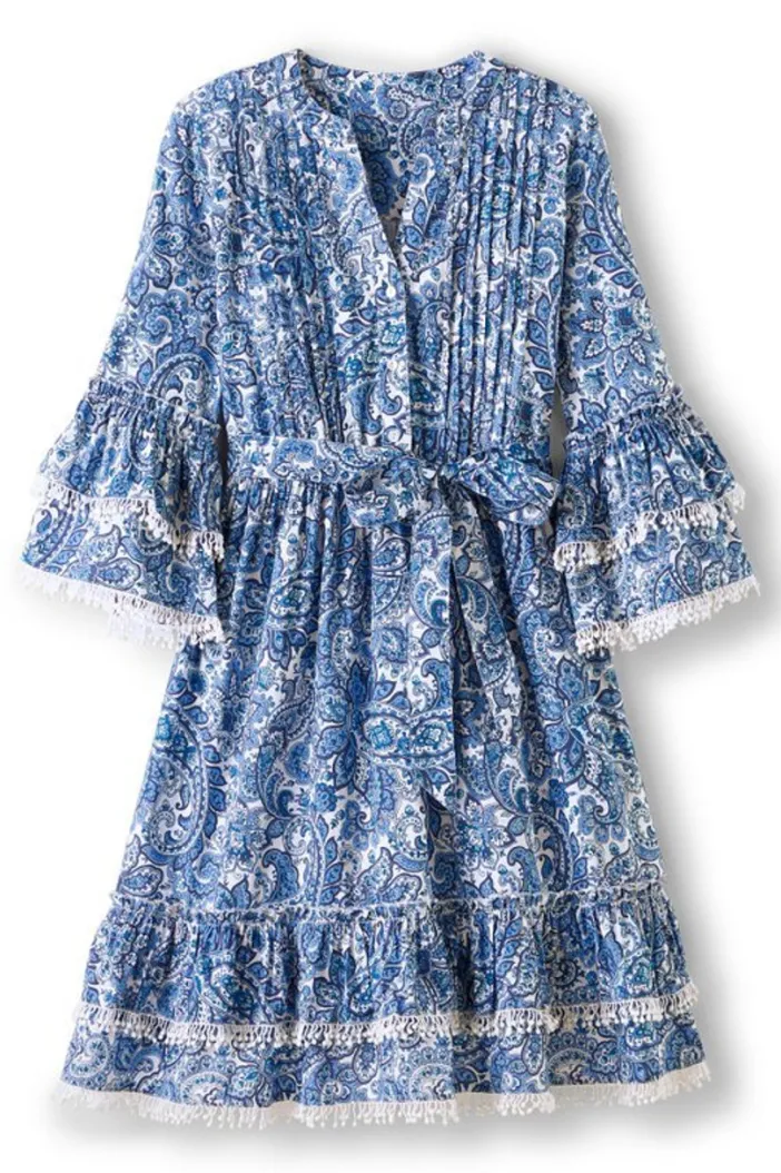 Soft Surroundings Dresses|Adeline Short Dress SpringPaisleyChambray