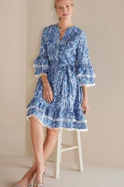 Soft Surroundings Dresses|Adeline Short Dress SpringPaisleyChambray