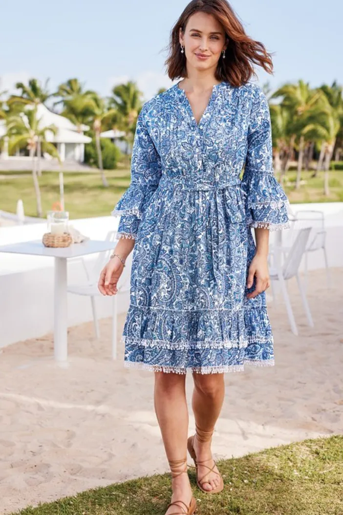 Soft Surroundings Dresses|Adeline Short Dress SpringPaisleyChambray