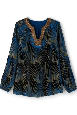Soft Surroundings Tops|Adrienne Embroidered Velvet Tunic BlueSwirlVelvetBurnout