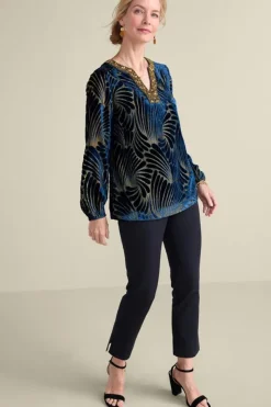 Soft Surroundings Tops|Adrienne Embroidered Velvet Tunic BlueSwirlVelvetBurnout