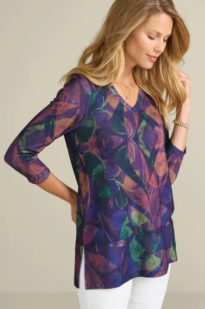 Soft Surroundings Tops|Alila 3/4 Sleeve Tunic WarmIrisMulti