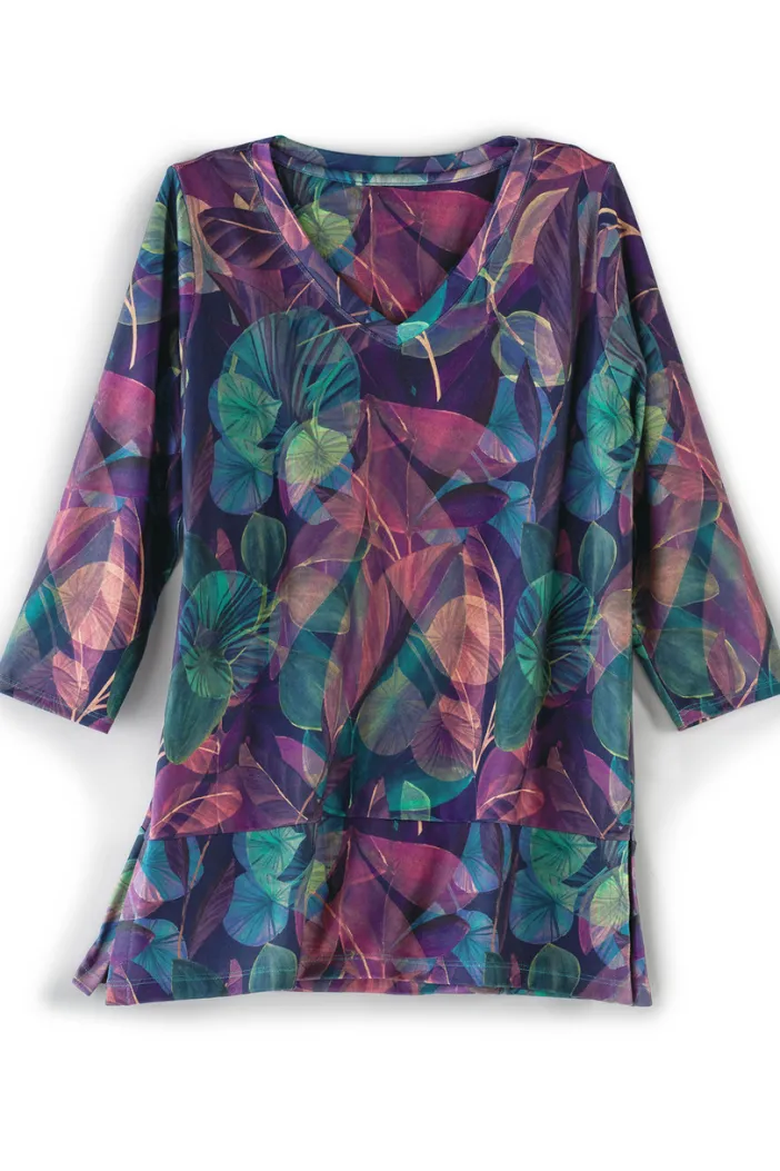 Soft Surroundings Tops|Alila 3/4 Sleeve Tunic WarmIrisMulti