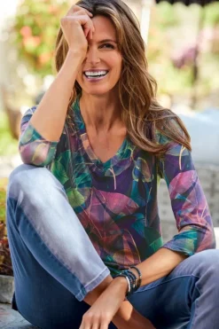 Soft Surroundings Tops|Alila 3/4 Sleeve Tunic WarmIrisMulti