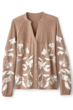 Soft Surroundings Tops|Alva Embroidered Knit Top Beige