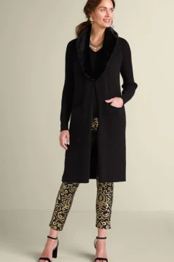 Soft Surroundings Sweaters & Cardigans|Amalie Faux Fur Collar Ribbed Cardigan Black