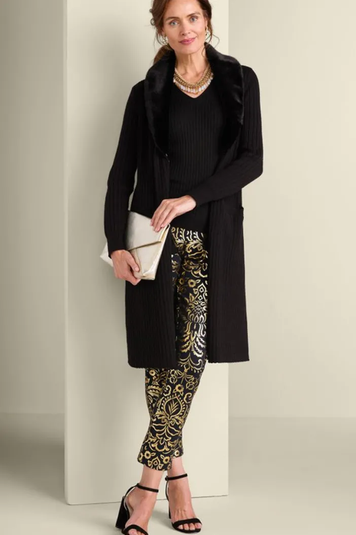 Soft Surroundings Sweaters & Cardigans|Amalie Faux Fur Collar Ribbed Cardigan Black