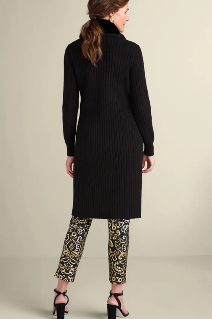 Soft Surroundings Sweaters & Cardigans|Amalie Faux Fur Collar Ribbed Cardigan Black