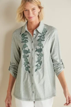 Soft Surroundings Tops|Anisa Tunic GreenMilieuStripe