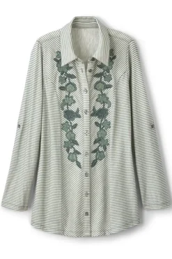 Soft Surroundings Tops|Anisa Tunic GreenMilieuStripe