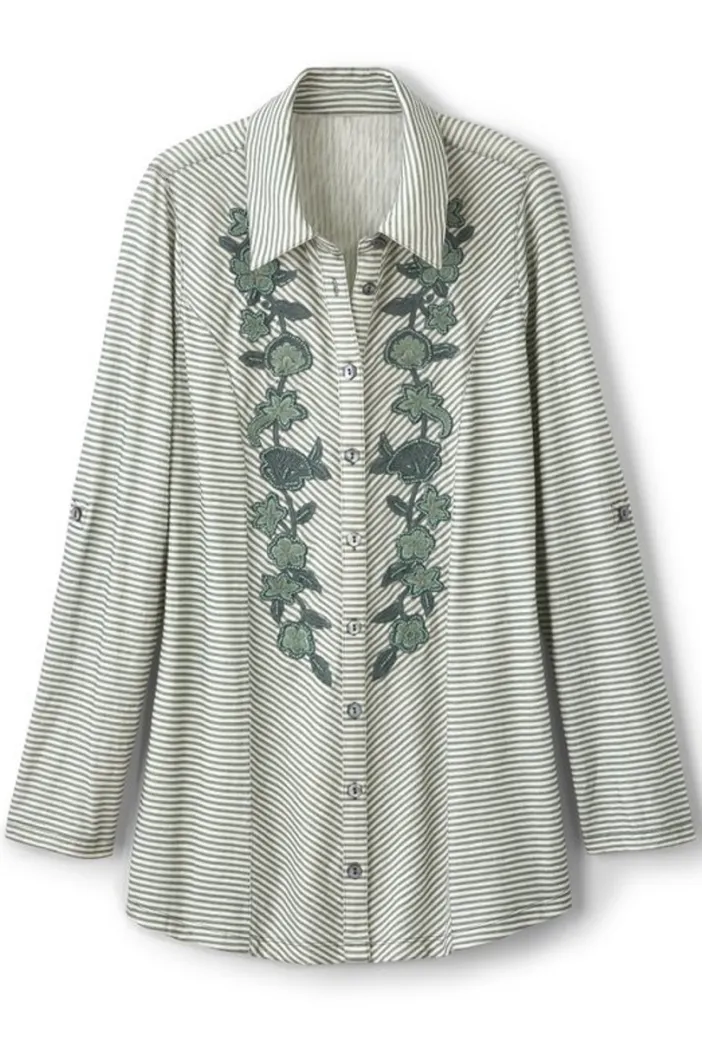 Soft Surroundings Tops|Anisa Tunic GreenMilieuStripe