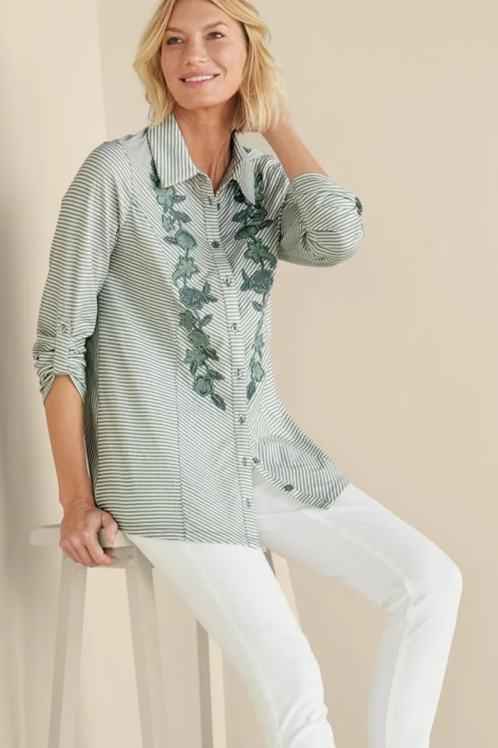 Soft Surroundings Tops|Anisa Tunic GreenMilieuStripe
