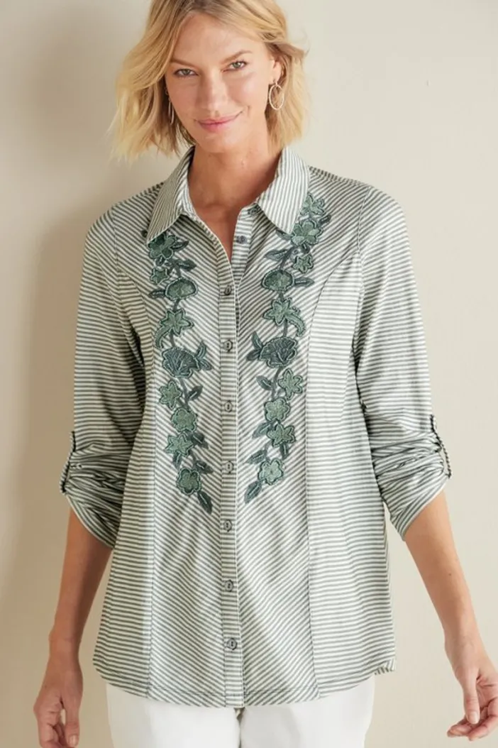 Soft Surroundings Tops|Anisa Tunic GreenMilieuStripe