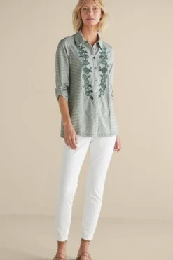 Soft Surroundings Tops|Anisa Tunic GreenMilieuStripe