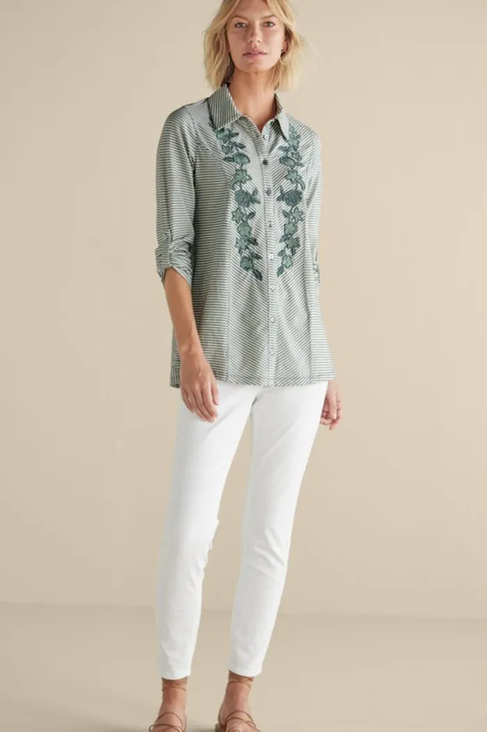 Soft Surroundings Tops|Anisa Tunic GreenMilieuStripe