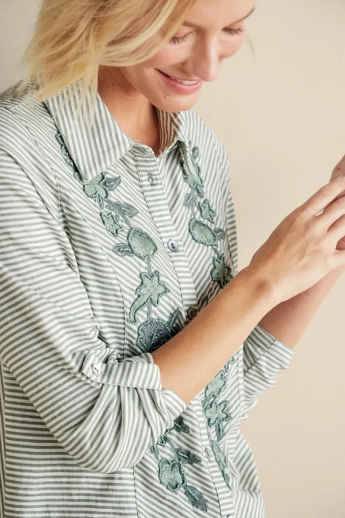 Soft Surroundings Tops|Anisa Tunic GreenMilieuStripe