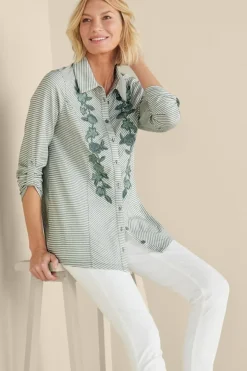 Soft Surroundings Tops|Anisa Tunic GreenMilieuStripe