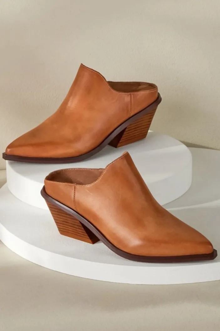 Soft Surroundings Shoes|Antelope Caleb Leather Mules Taupe