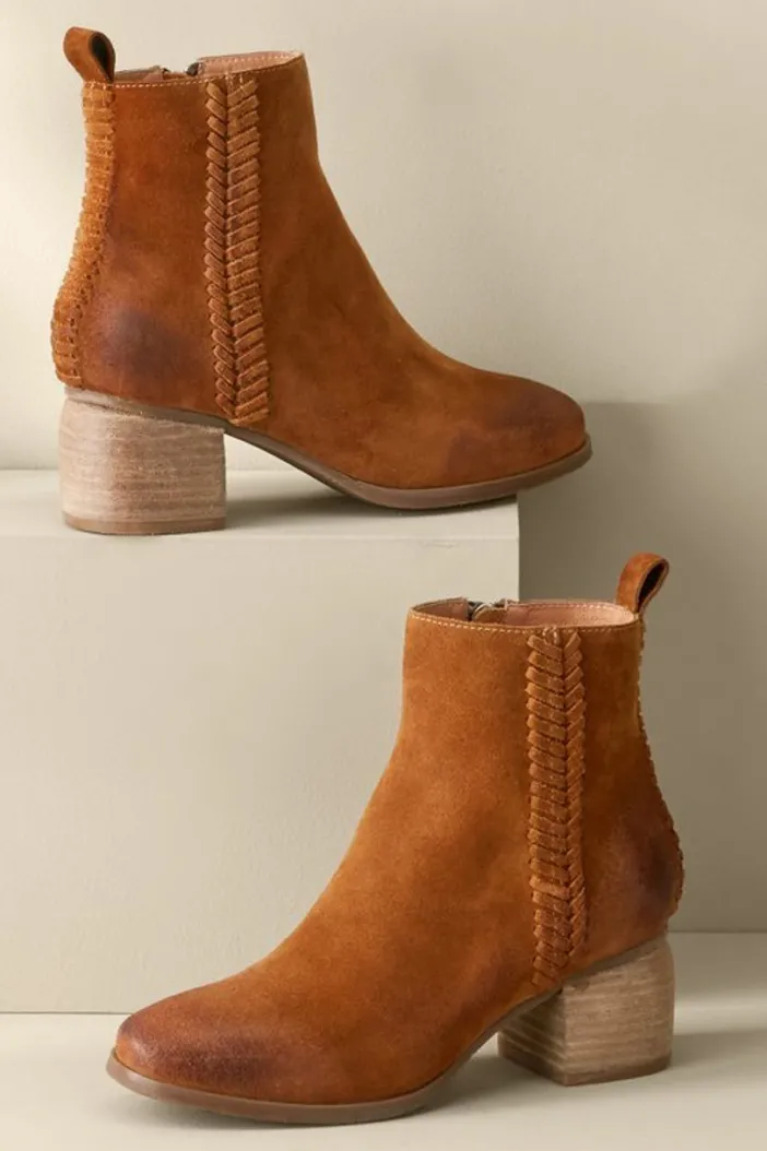 Soft Surroundings Shoes|Antelope Nila Braid Bootie Cognac