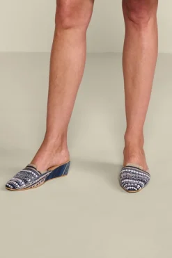 Soft Surroundings Shoes|Arizona Stripe Wedge Slide Blue