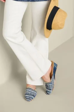 Soft Surroundings Shoes|Arizona Stripe Wedge Slide Blue