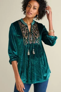 Soft Surroundings Tops|Ashanti Embellished Velvet Tunic JuneBug