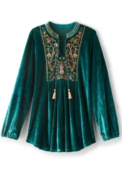 Soft Surroundings Tops|Ashanti Embellished Velvet Tunic JuneBug