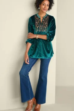 Soft Surroundings Tops|Ashanti Embellished Velvet Tunic JuneBug