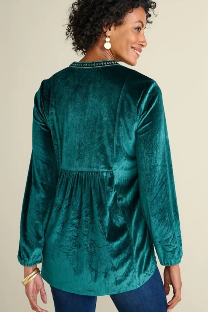 Soft Surroundings Tops|Ashanti Embellished Velvet Tunic JuneBug
