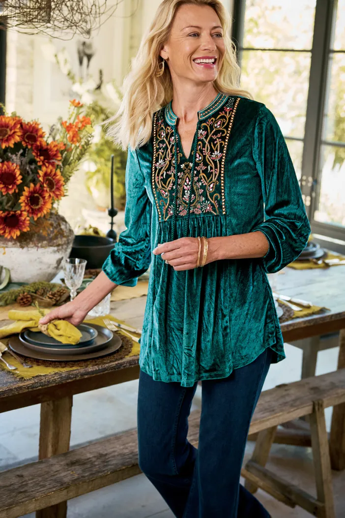 Soft Surroundings Tops|Ashanti Embellished Velvet Tunic JuneBug