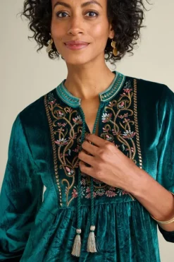 Soft Surroundings Tops|Ashanti Embellished Velvet Tunic JuneBug