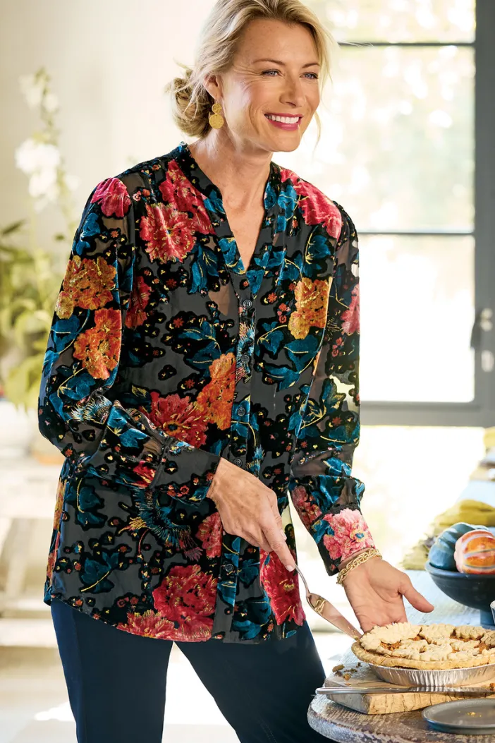 Soft Surroundings Tops|Autumn Velvet Tunic BlackMulti