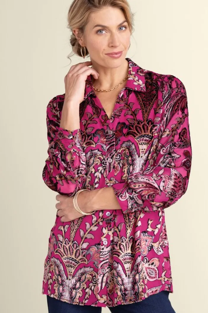 Soft Surroundings Tops|Bellarosa Velvet Tunic PinkScarfBurnout