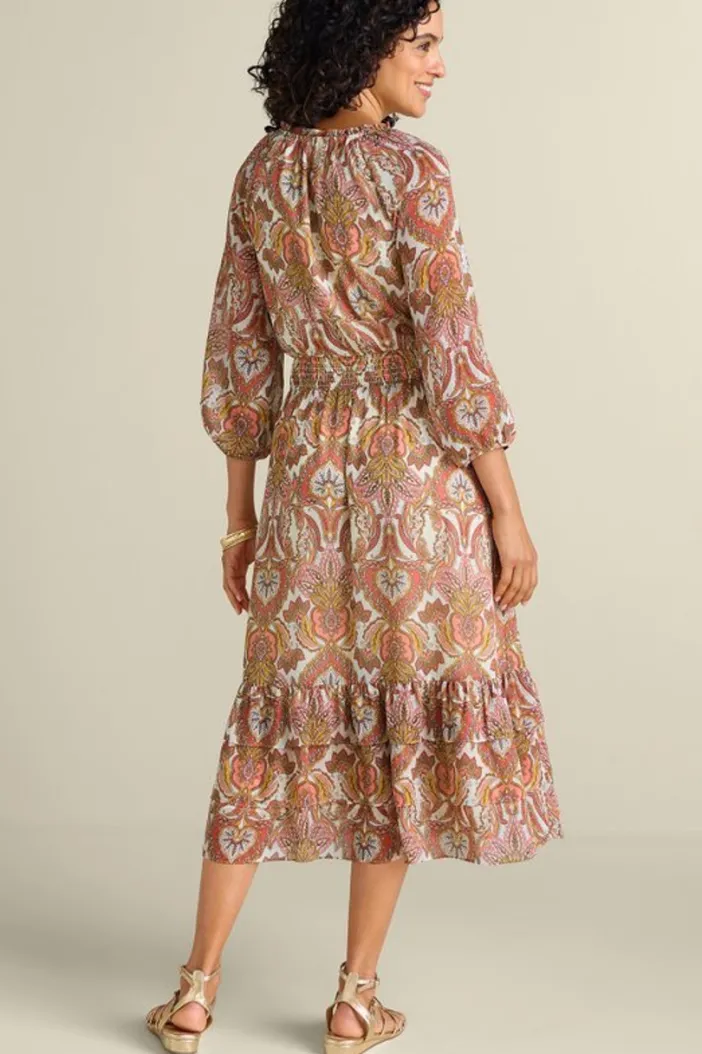 Soft Surroundings Dresses|Betsey Midi Dress GlobalScarfCreamCoral