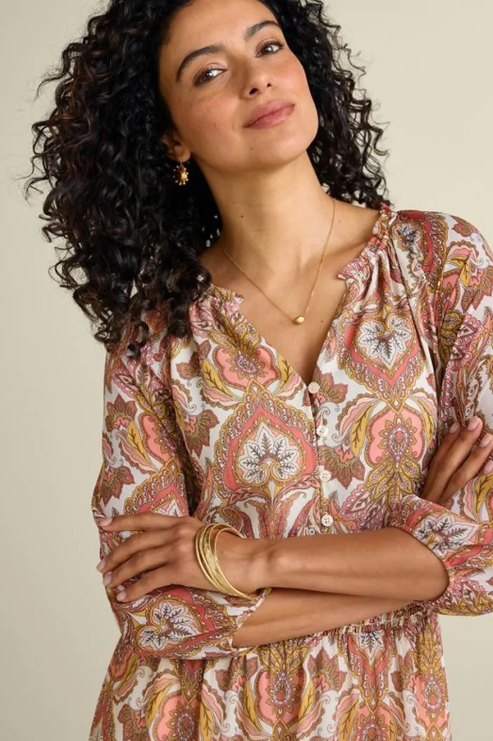 Soft Surroundings Dresses|Betsey Midi Dress GlobalScarfCreamCoral