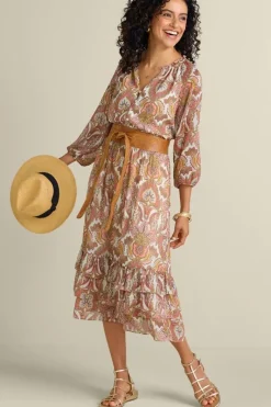Soft Surroundings Dresses|Betsey Midi Dress GlobalScarfCreamCoral