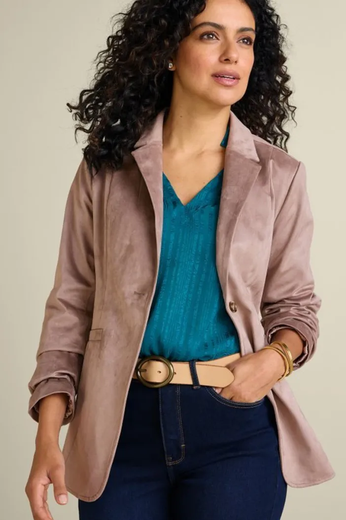 Soft Surroundings Toppers|Jackets & Coats|Breck Faux Suede Blazer Stone