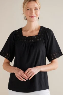 Soft Surroundings Tops|Brianna Crochet Knit Tee Black
