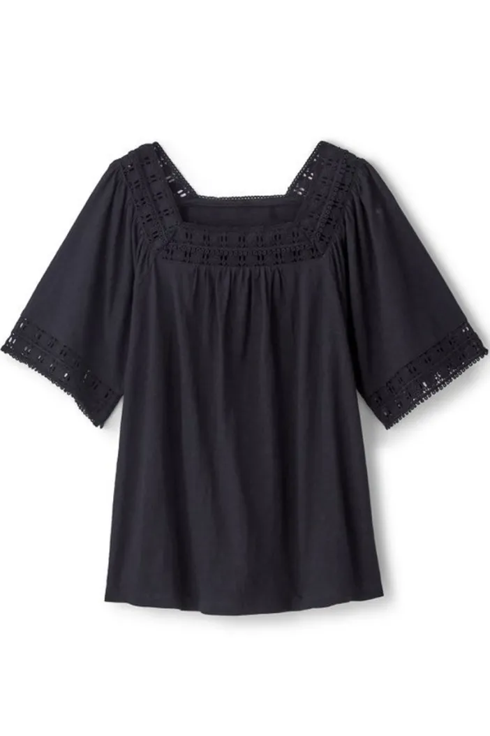 Soft Surroundings Tops|Brianna Crochet Knit Tee Black