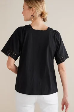 Soft Surroundings Tops|Brianna Crochet Knit Tee Black