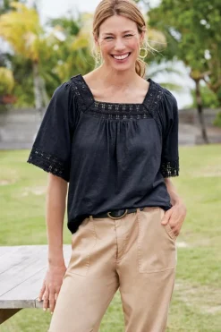 Soft Surroundings Tops|Brianna Crochet Knit Tee Black