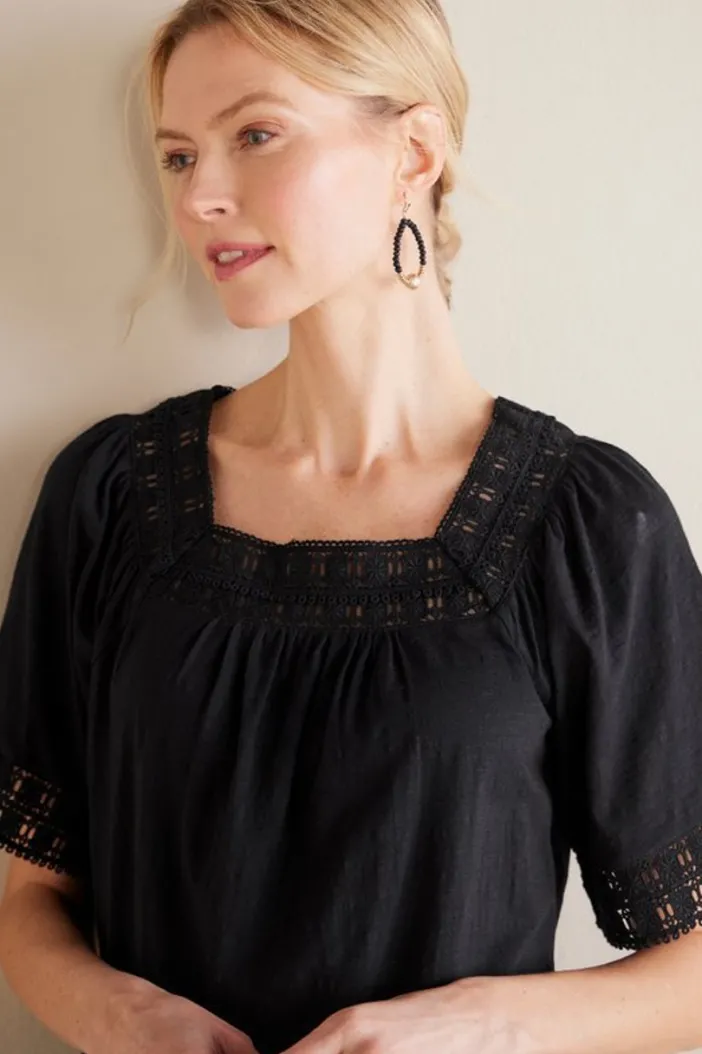 Soft Surroundings Tops|Brianna Crochet Knit Tee Black