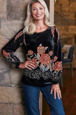 Soft Surroundings Tops|Brielle Velvet Top BlackMulti
