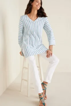 Soft Surroundings Tops|Briza Stripe Tunic ChambrayBlue/WhiteStrip
