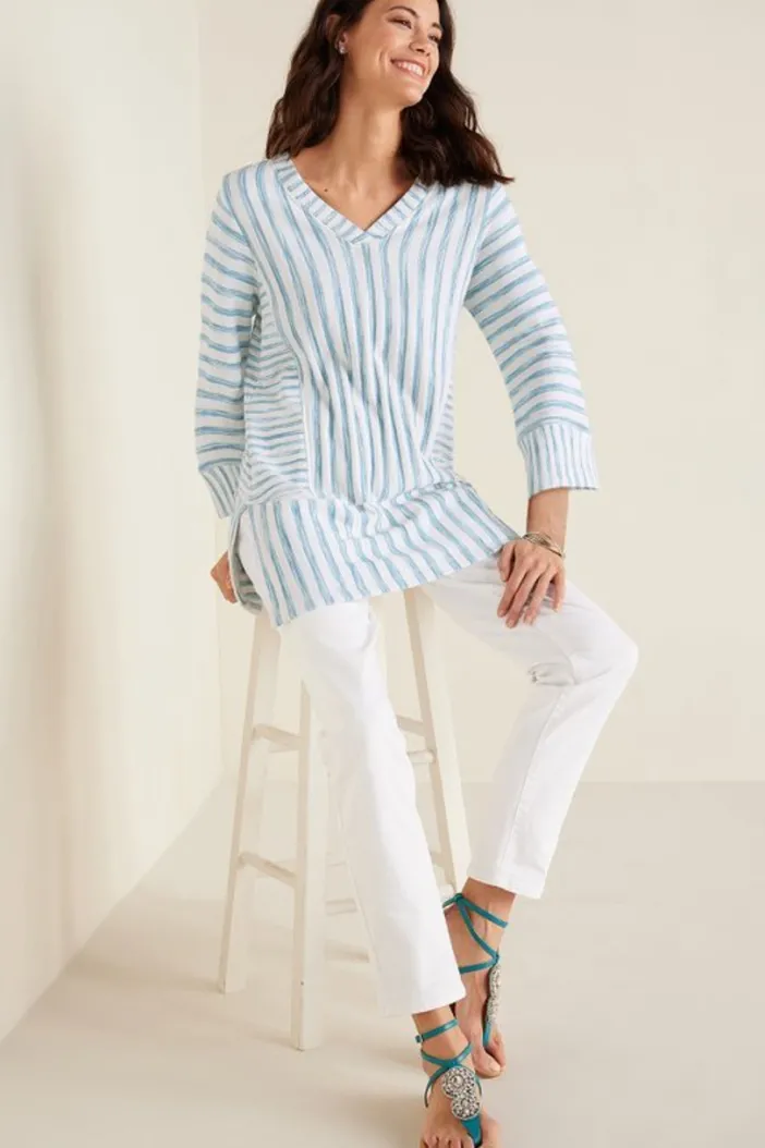 Soft Surroundings Tops|Briza Stripe Tunic ChambrayBlue/WhiteStrip