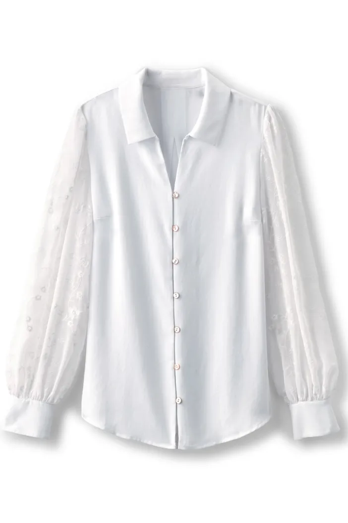 Soft Surroundings Tops|Calathea Embroidered Sleeve Shirt White