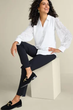 Soft Surroundings Tops|Calathea Embroidered Sleeve Shirt White