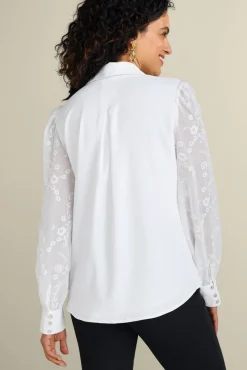 Soft Surroundings Tops|Calathea Embroidered Sleeve Shirt White