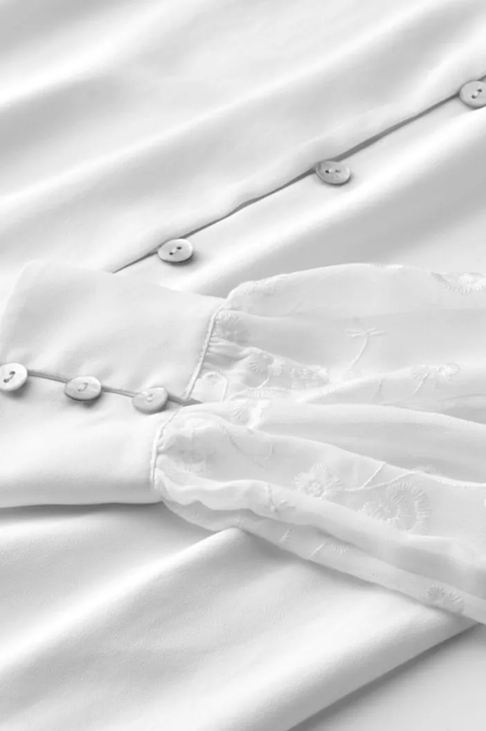 Soft Surroundings Tops|Calathea Embroidered Sleeve Shirt White