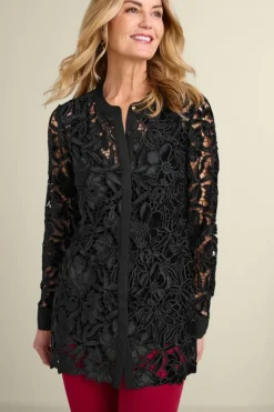Soft Surroundings Tops|Candace Velvet Lace Tunic Black